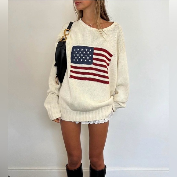 SALE VTG Ralph Lauren’s Iconic Americana RL Flag Knitted Cotton Sweater- Medium - Picture 10 of 10
